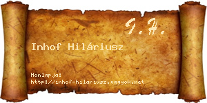 Inhof Hiláriusz névjegykártya